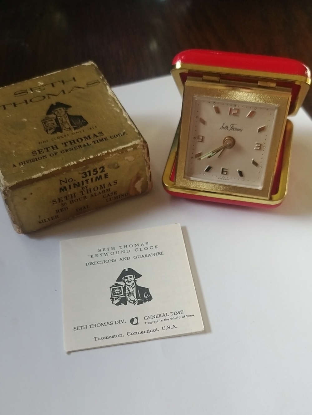 Seth Thomas No. 312 Minitime Vintage Travel Alarm Clock - Compact Folding Design